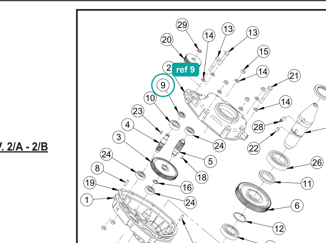 Gearbox oil seal 35×20×7 (ref 9) highlighted on an IMER parts-book drawing – part 3200094